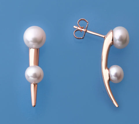 Rose Gold Plated Silver Earrings with Button Shape Freshwater Pearl
