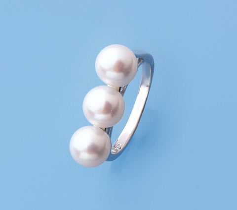 Sterling Silver Ring with 7-7.5mm Button Shape Freshwater Pearl
