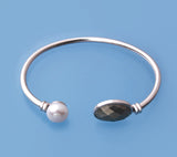 Sterling Silver Bangle with 10-10.5mm Button Shape Freshwater Pearl and Yellow Hematite - Wing Wo Hing Jewelry Group - Pearl Jewelry Manufacturer