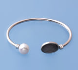 Sterling Silver Bangle with 10-10.5mm Button Shape Freshwater Pearl and Mother of Pearl - Wing Wo Hing Jewelry Group - Pearl Jewelry Manufacturer