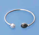 Sterling Silver Bangle with 10-10.5mm Button Shape Freshwater Pearl and Yellow Hematite - Wing Wo Hing Jewelry Group - Pearl Jewelry Manufacturer