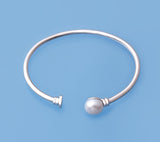Sterling Silver Bangle with 10mm Button Shape Freshwater Pearl - Wing Wo Hing Jewelry Group - Pearl Jewelry Manufacturer