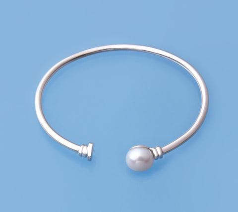 Sterling Silver Bangle with 10mm Button Shape Freshwater Pearl