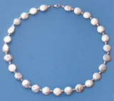 Sterling Silver Necklace with 11-12mm Coin Shape Freshwater Pearl and Silver Ball - Wing Wo Hing Jewelry Group - Pearl Jewelry Manufacturer