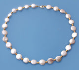Sterling Silver Necklace with 11-12mm Coin Shape Freshwater Pearl and Gold Plated Silver Ball - Wing Wo Hing Jewelry Group - Pearl Jewelry Manufacturer