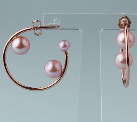 Rose Gold Plated Silver Earrings with 4.5-8mm Round Shape Freshwater Pearl