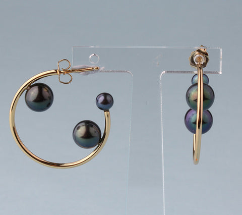 Rose Gold Plated Silver Earrings with 4.5-8mm Round Shape Freshwater Pearl