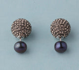 Sterling Silver Earrings with 8-8.5mm Button Shape Freshwater Pearl and Crystal Ball - Wing Wo Hing Jewelry Group - Pearl Jewelry Manufacturer - 3