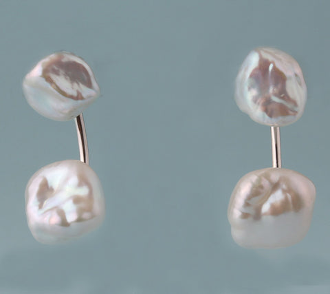 Sterling Silver Earrings with 9-11mm Keshi Freshwater Pearl