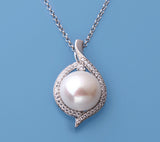 Sterling Silver Pendant with 11-11.5mm Button Shape Freshwater Pearl and Cubic Zirconia - Wing Wo Hing Jewelry Group - Pearl Jewelry Manufacturer