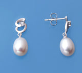 Sterling Silver Earrings with 7.5-8mm Drop Shape Freshwater Pearl and Cubic Zirconia - Wing Wo Hing Jewelry Group - Pearl Jewelry Manufacturer