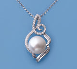 Sterling Silver Pendant with 10-10.5mm Button Shape Freshwater Pearl and Cubic Zirconia - Wing Wo Hing Jewelry Group - Pearl Jewelry Manufacturer