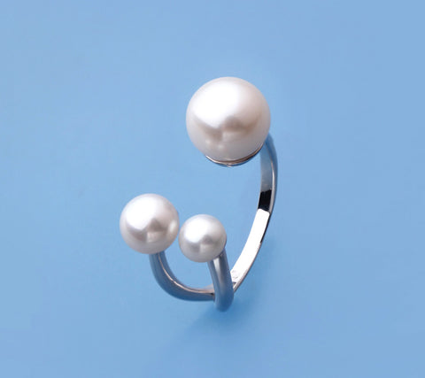 Sterling Silver Ring with Button Shape Freshwater Pearl