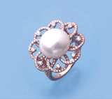 Rose Gold Plated Silver Ring with 12-12.5mm Button Shape Freshwater Pearl and Cubic Zirconia - Wing Wo Hing Jewelry Group - Pearl Jewelry Manufacturer