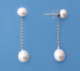 Sterling Silver Earrings with Drop and Button Shape Freshwater Pearl - Wing Wo Hing Jewelry Group - Pearl Jewelry Manufacturer
