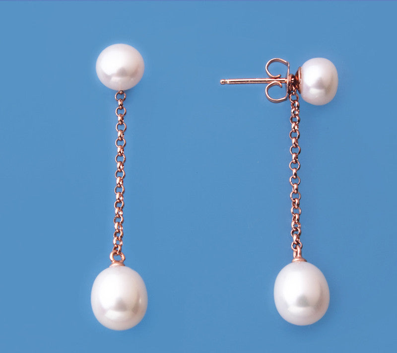 Rose Gold Plated Silver Earrings with Drop and Button Shape Freshwater Pearl - Wing Wo Hing Jewelry Group - Pearl Jewelry Manufacturer