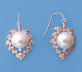 Rose Gold Plated Silver Earrings with 12-12.5mm Button Shape Freshwater Pearl and Cubic Zirconia - Wing Wo Hing Jewelry Group - Pearl Jewelry Manufacturer