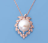 Rose Gold Plated Silver Pendant with 13.5-14mm Button Shape Freshwater Peal and Cubic Zirconia - Wing Wo Hing Jewelry Group - Pearl Jewelry Manufacturer