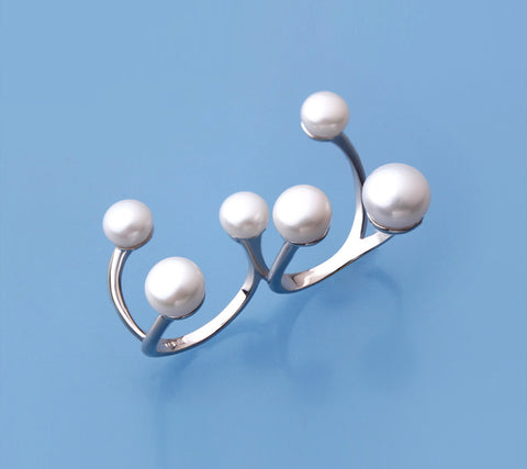 Sterling Silver Ring with Button Shape Freshwater Pearl