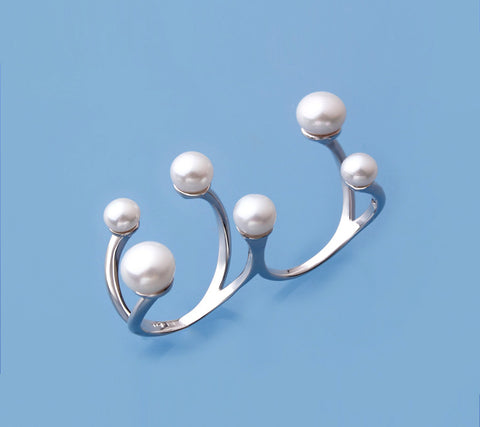 Sterling Silver with  Button Shape Freshwater Pearl Ring
