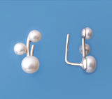 Sterling Silver Earrings Climber with 4-6mm Button Shape Freshwater Pearl - Wing Wo Hing Jewelry Group - Pearl Jewelry Manufacturer