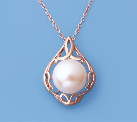 Rose Gold Plated Silver Pendant with 14-14.5mm Button Shape Freshwater Pearl