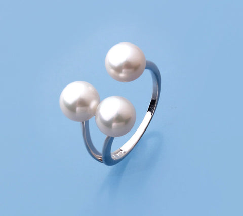 Sterling Silver Ring with 7-7.5mm Button Shape Freshwater Pearl