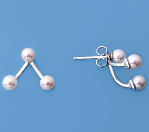 Sterling Silver Earrings with 4-4.5mm Round Shape Freshwater Pearl