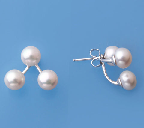 Sterling Silver Earrings with 7-7.5mm Button Shape Freshwater Pearl