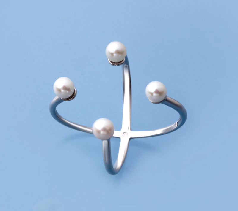 Sterling Silver Ring with 4-4.5mm Round Shape Freshwater Pearl - Wing Wo Hing Jewelry Group - Pearl Jewelry Manufacturer