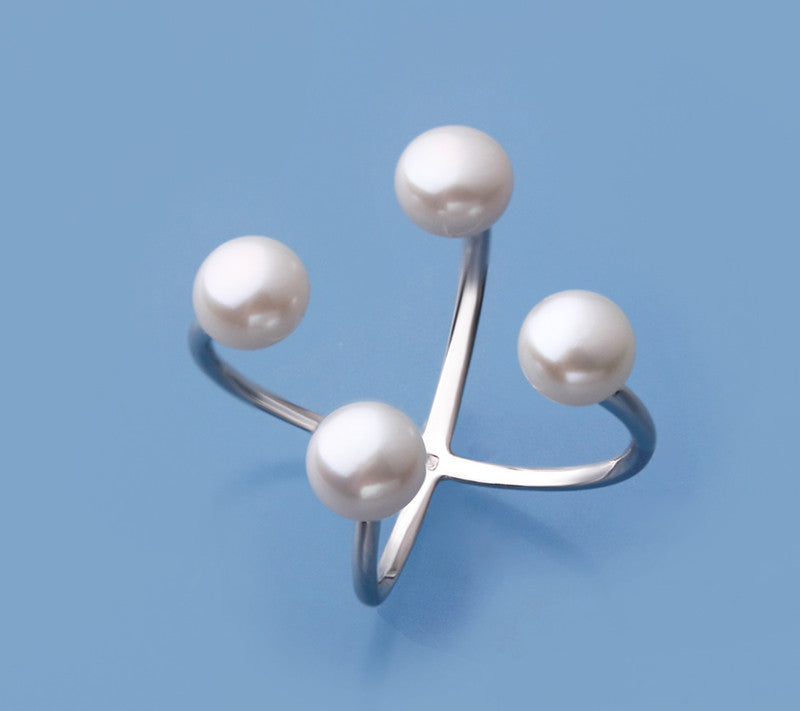 Sterling Silver Ring with 7-7.5mm Button Shape Freshwater Pearl - Wing Wo Hing Jewelry Group - Pearl Jewelry Manufacturer