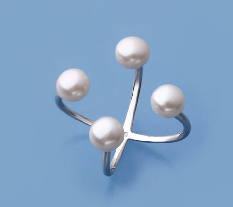 Sterling Silver Ring with 7-7.5mm Button Shape Freshwater Pearl
