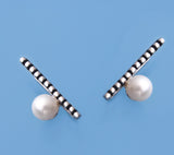 White and Black Plated Silver Earrings with 5.5-6mm Round Shape Freshwater Pearl - Wing Wo Hing Jewelry Group - Pearl Jewelry Manufacturer