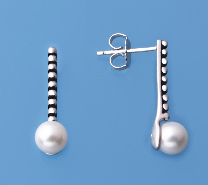 White and Black Plated Silver Earrings with 5.5-6mm Round Shape Freshwater Pearl - Wing Wo Hing Jewelry Group - Pearl Jewelry Manufacturer