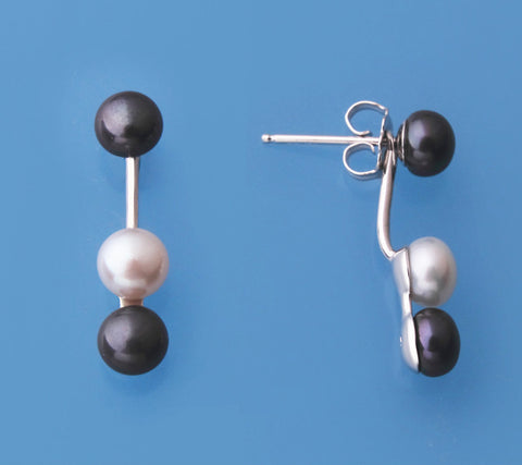 Sterling Silver Earrings with 5.5-6mm Button Shape Freshwater Pearl