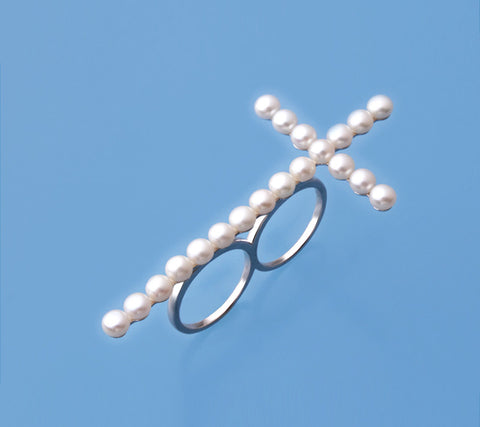 Sterling Silver Ring with 4.5-5mm Button Shape Freshwater Pearl