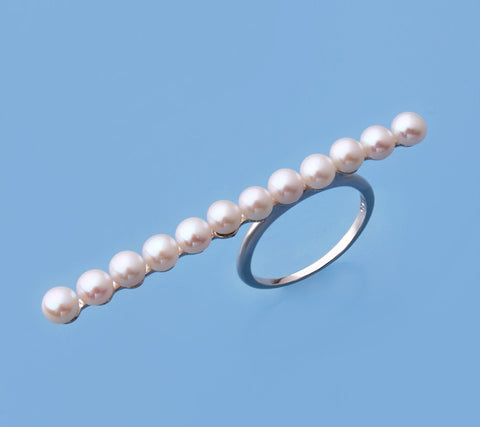 Sterling Silver Ring with 4-4.5mm Button Shape Freshwater Pearl