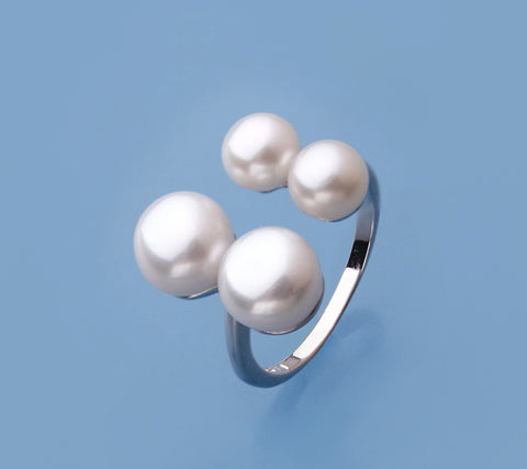 Sterling Silver Ring with Button Shape Freshwater Pearl