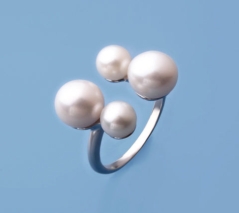 Sterling Silver Ring with Button Shape Freshwater Pearl