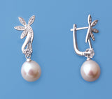 Sterling Silver Earrings with 8.5-9mm Drop Shape Freshwater Pearl and Cubic Zirconia - Wing Wo Hing Jewelry Group - Pearl Jewelry Manufacturer