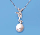 Sterling Silver Pendant with 8-8.5mm Button Shape Freshwater Pearl and Cubic Zirconia - Wing Wo Hing Jewelry Group - Pearl Jewelry Manufacturer
