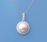 Sterling Silver Pendant with 10-10.5mm Button Shape Freshwater Pearl and Cubic Zirconia - Wing Wo Hing Jewelry Group - Pearl Jewelry Manufacturer