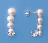 Sterling Silver Earrings with 5-8.5mm Button Shape Freshwater Pearl - Wing Wo Hing Jewelry Group - Pearl Jewelry Manufacturer