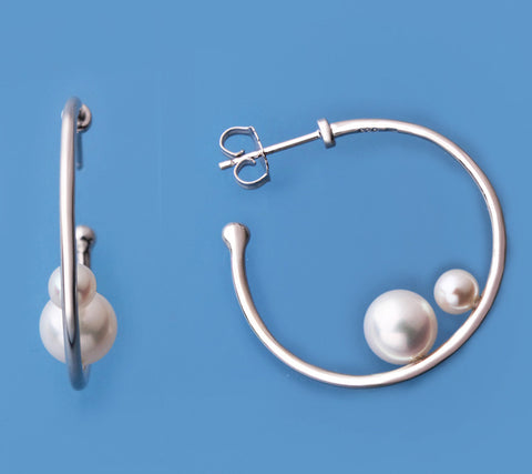 Sterling Silver Earrings with Round Shape Freshwater Pearl