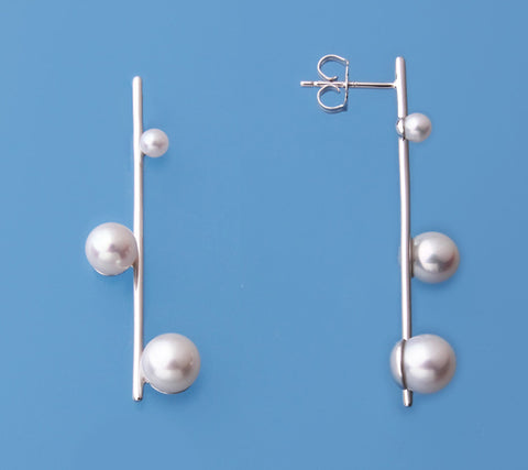 Sterling Silver with Round Shape Freshwater Pearl Earrings