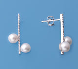 Sterling Silver Earrings with 5.5-6mm Round Shape Freshwater Pearl and Cubic Zirconia - Wing Wo Hing Jewelry Group - Pearl Jewelry Manufacturer