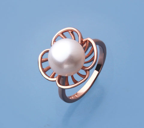 Rose Gold Plated Silver Ring with 10-10.5mm Button Shape Freshwater Pearl
