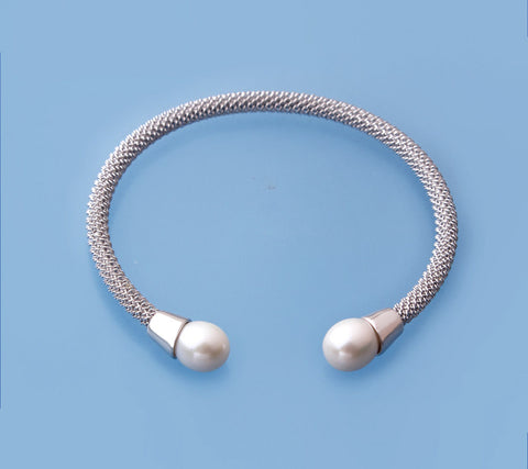 Sterling Silver Bangle with 8.5-9mm Drop Shape Freshwater Pearl
