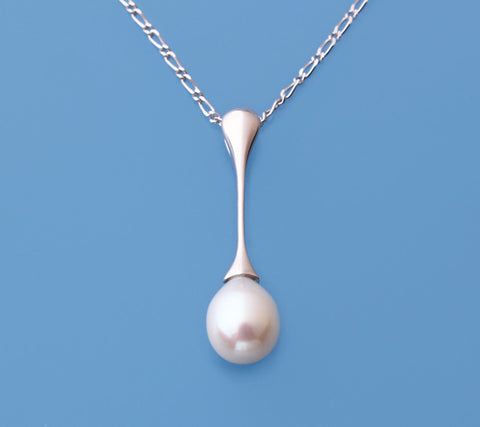 Sterling Silver Pendant with 8.5-9mm Drop Shape Freshwater Pearl