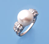 Sterling Silver Ring with 11.5-12mm Button Shape Freshwater Pearl and Cubic Zirconia - Wing Wo Hing Jewelry Group - Pearl Jewelry Manufacturer